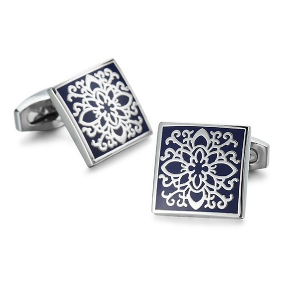 Elegant Silver and Navy Square Cufflinks - Picture 5 of 16